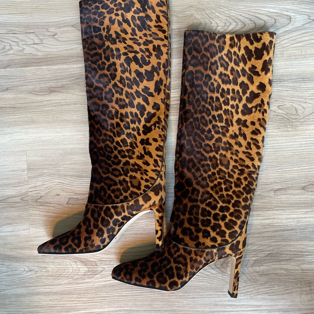 New Jimmy Choo fur knee height boots with square toe